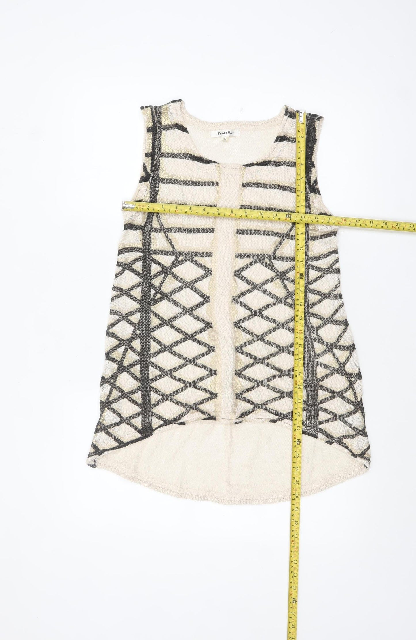 Paradis Miss Women’s Beige Geometric Knit Sleeveless Tank Top S