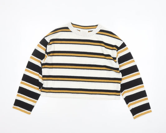 Topshop Petite Women's Multicoloured Striped Cropped Knit Top UK 10