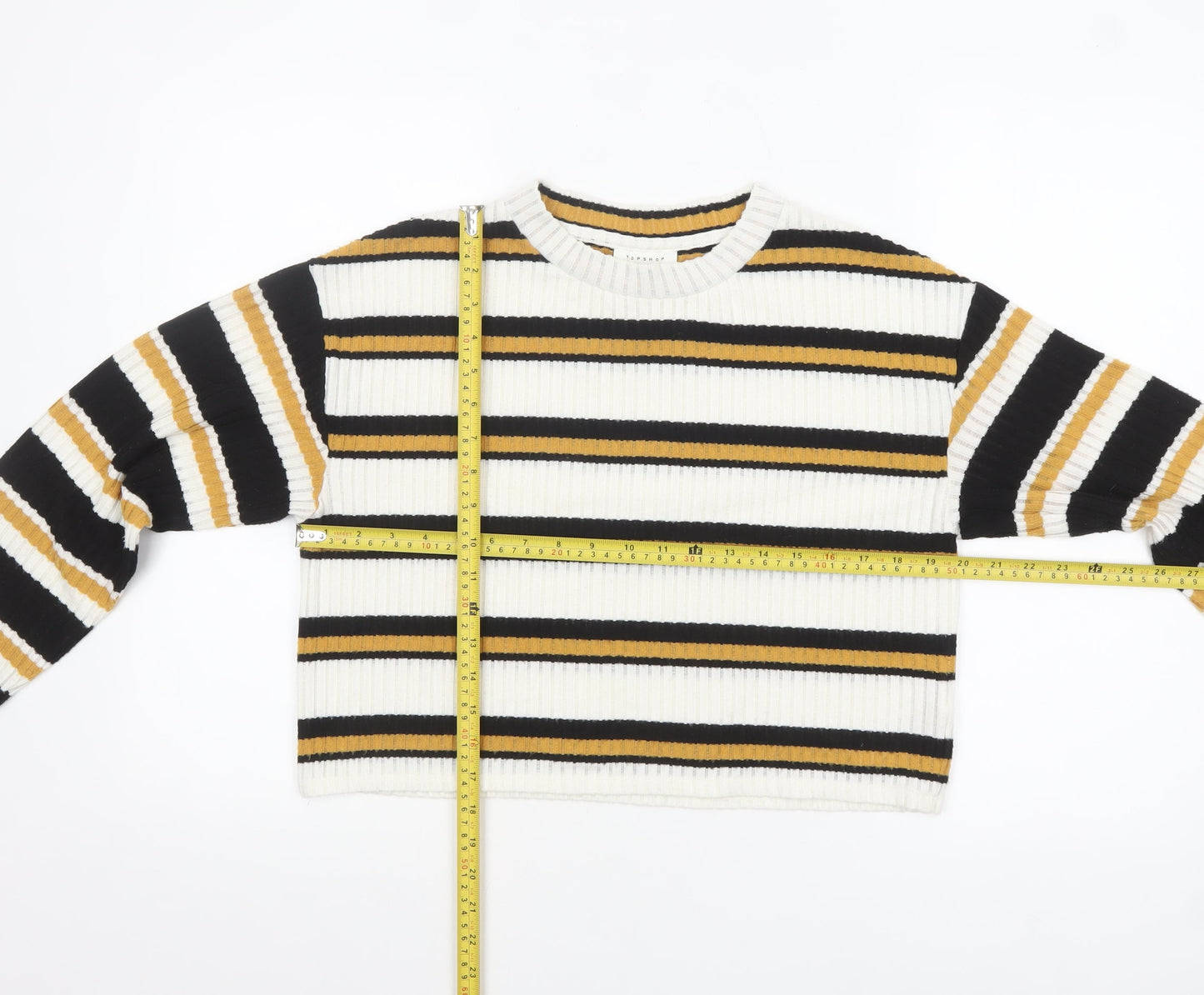 Topshop Petite Women's Multicoloured Striped Cropped Knit Top UK 10