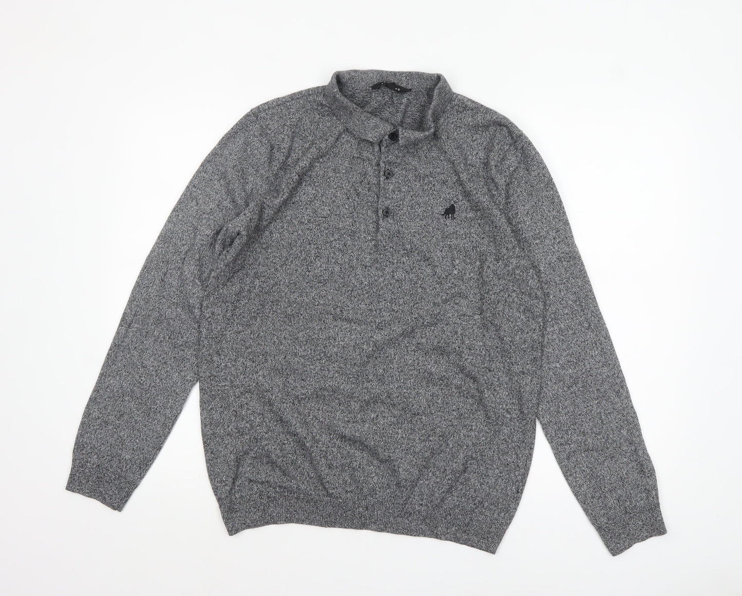 Peacocks Men’s Grey Collared Henley Knit Jumper L Regular Fit