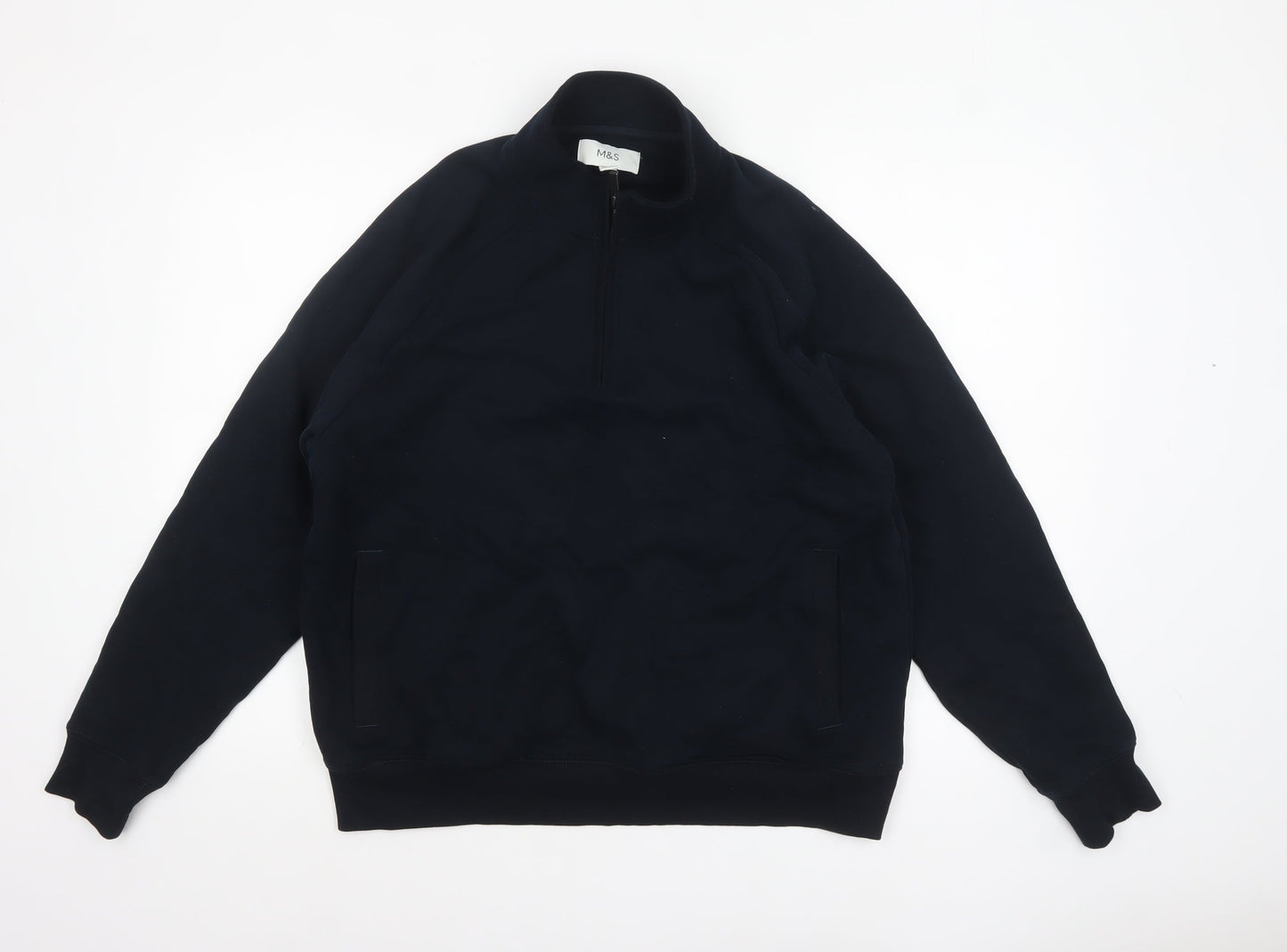 Marks and Spencer Men's Black L 1/2 Zip Fleece Sweatshirt