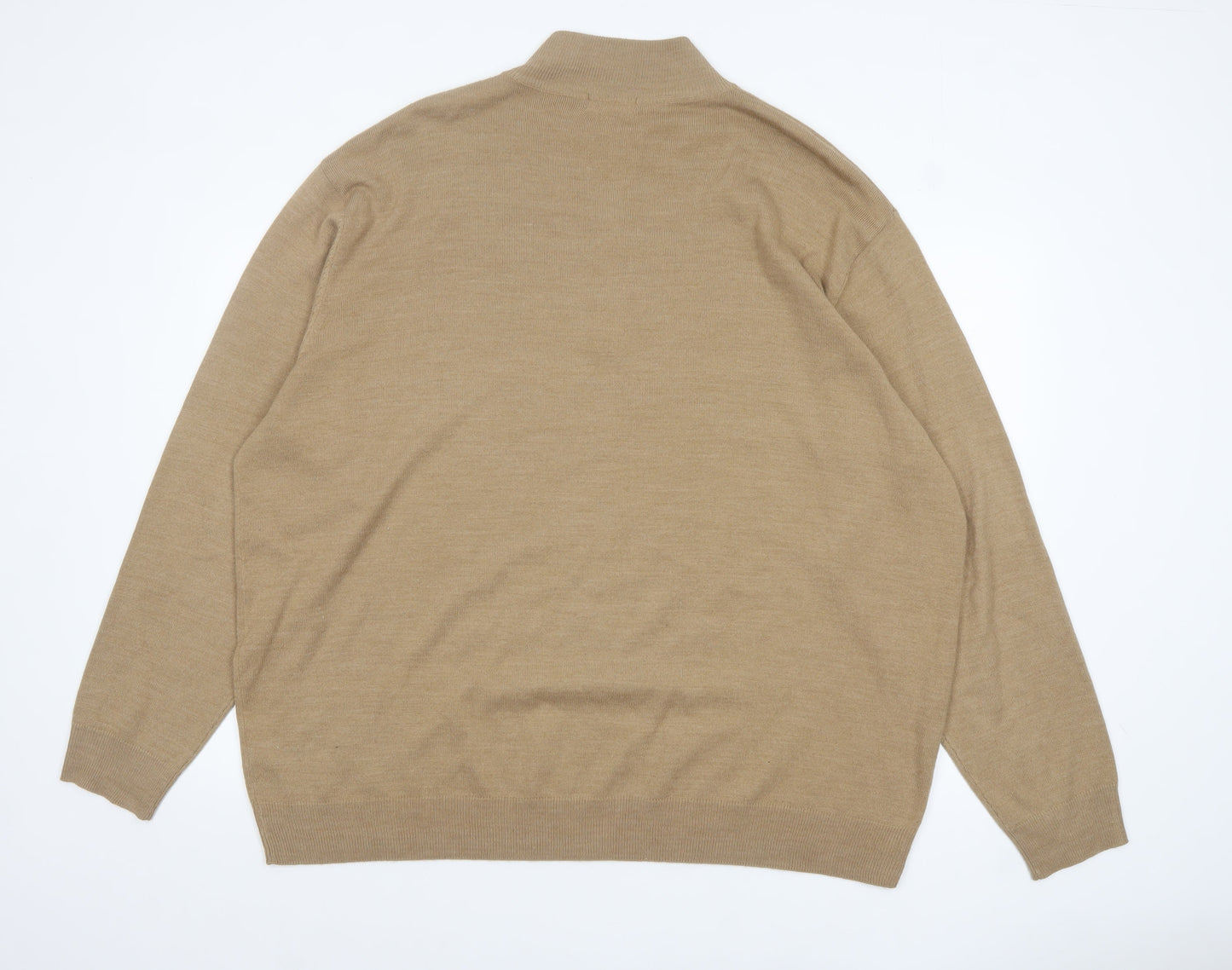 Capsule Men Beige 3XL Henley Knit Jumper Mock Neck Acrylic