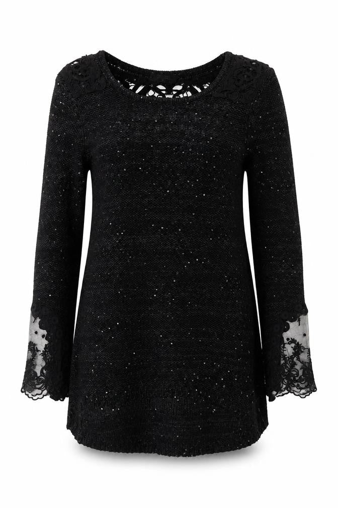 Klass Women's Black Sequin Knit Tunic Jumper Size S