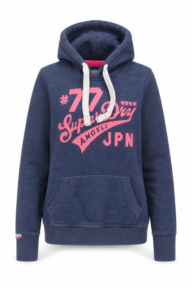 Superdry Womens Blue XS Pullover Hoodie with Logo Print