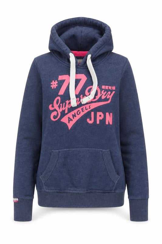 Superdry Womens Blue XS Pullover Hoodie with Logo Print
