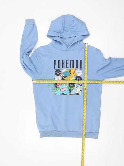 Preloved Pokémon Boys Blue Pullover Hoodie 13-14 Years Graphic Print Cotton Blend - Back