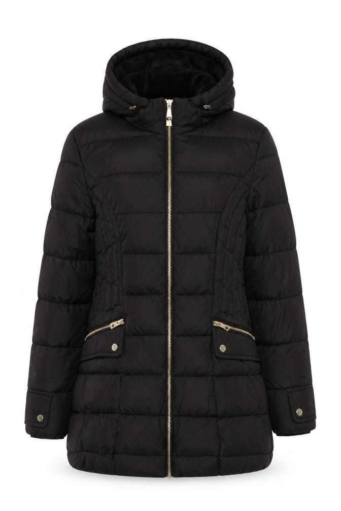 ELLE Women's Black Hooded Puffer Jacket Size 8 Mid-Length