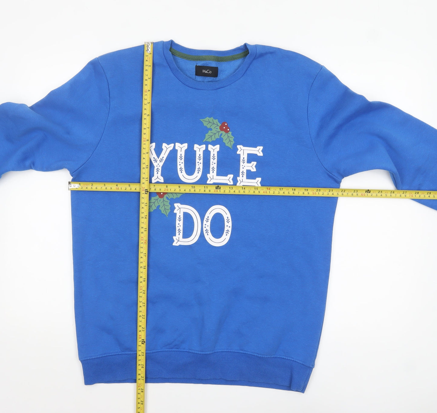 M&Co Men's Blue Christmas Graphic Pullover Sweatshirt Size M