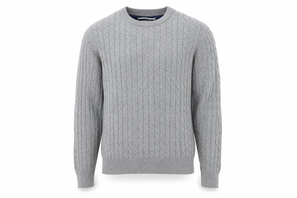 Racing Green Men’s Grey Cable-Knit Cotton Crew Neck Jumper M