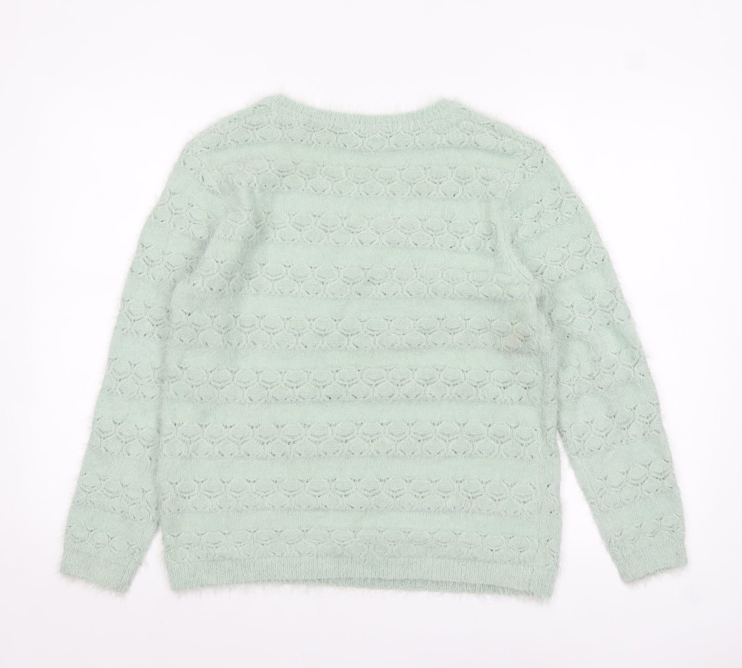 Damart Women Green V-Neck Knit Jumper Size 14 Long Sleeve Pullover