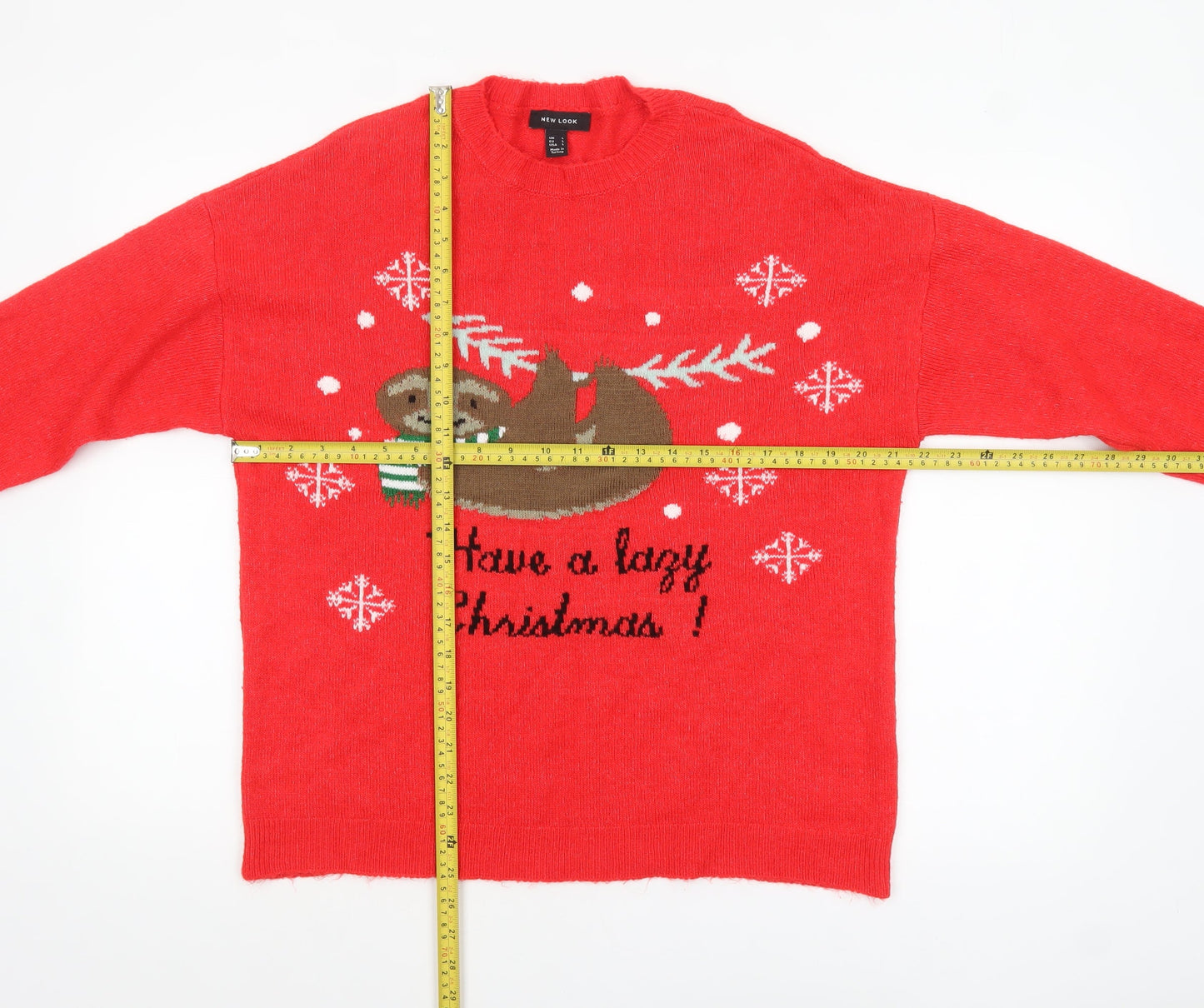New Look Women's Red Christmas Sloth Pullover Jumper Size L