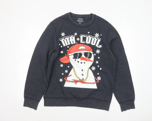 Easy Men’s Grey Christmas Snowman Graphic Pullover Sweatshirt M