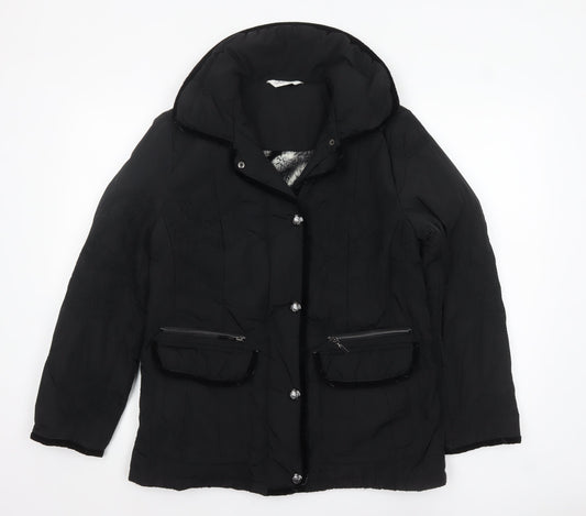 David Nieper Women's Black Size 12 Mid-Length Puffer Coat