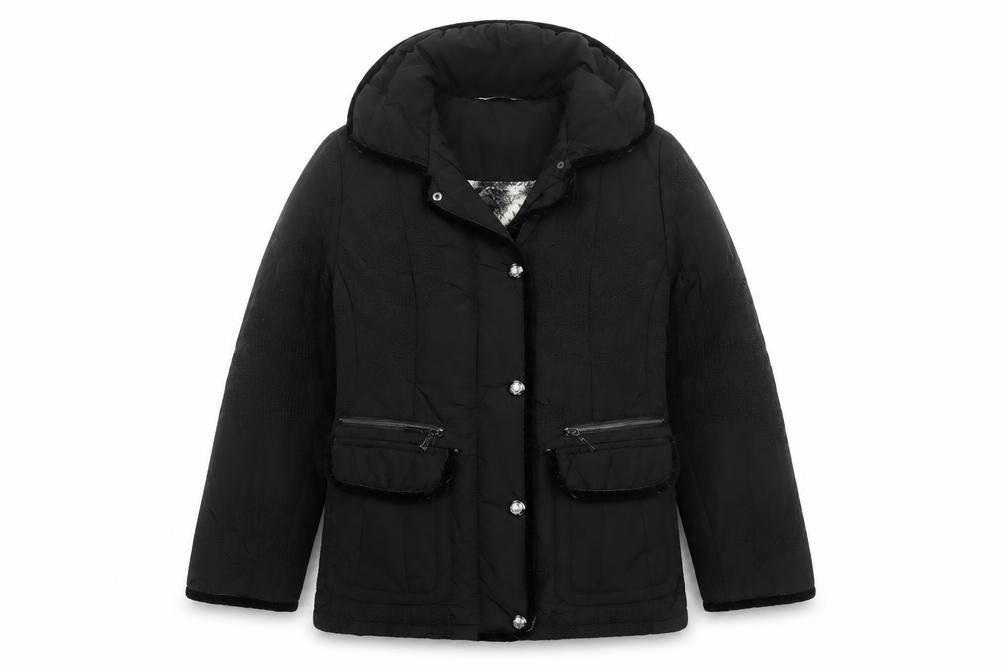 David Nieper Women's Black Size 12 Mid-Length Puffer Coat