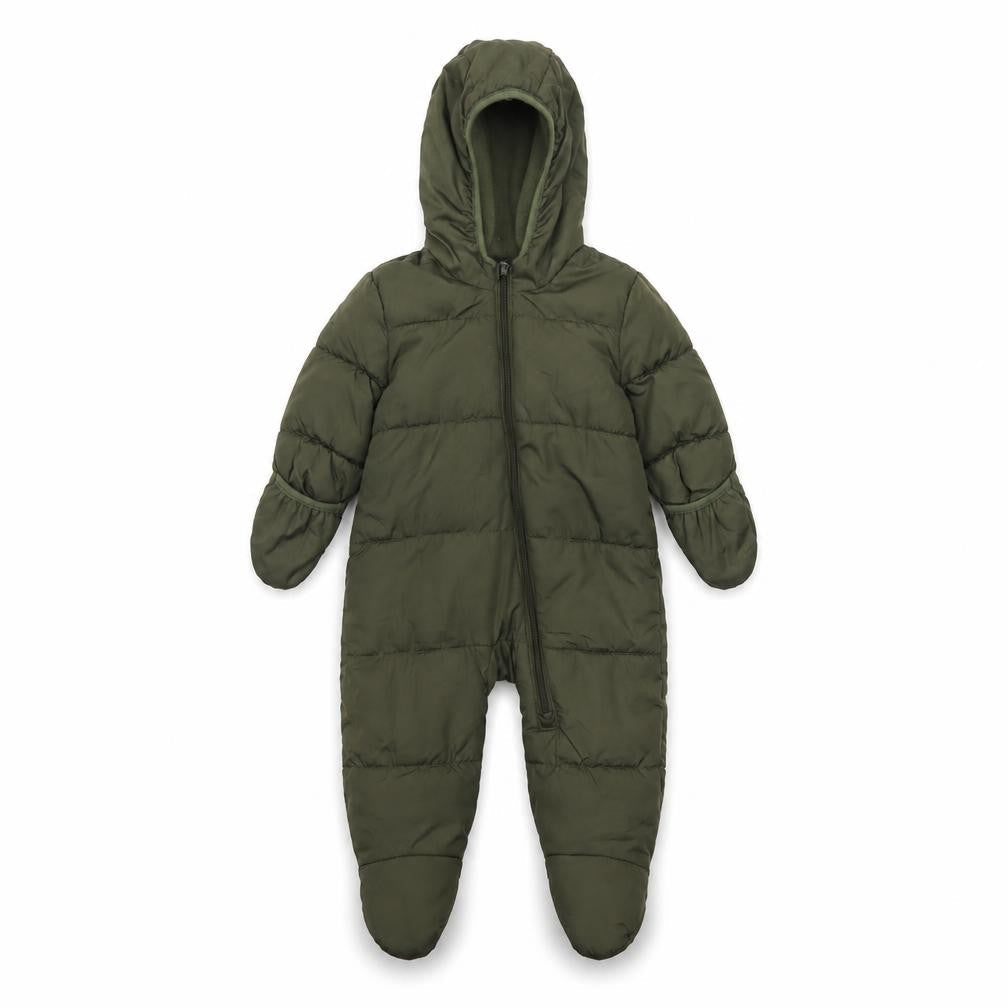 Old Navy Unisex Baby Green Puffer Snowsuit 6-9 Months Hooded Winter Suit