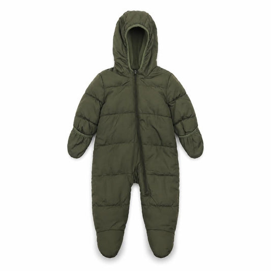 Old Navy Unisex Baby Green Puffer Snowsuit 6-9 Months Hooded Winter Suit