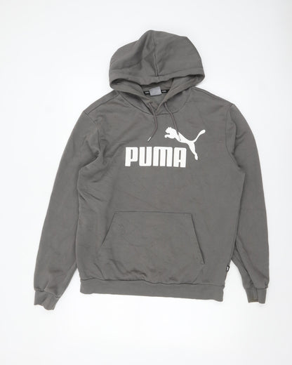 Additional front view of Puma Men Grey Pullover Hoodie M Logo Fleece Sweatshirt