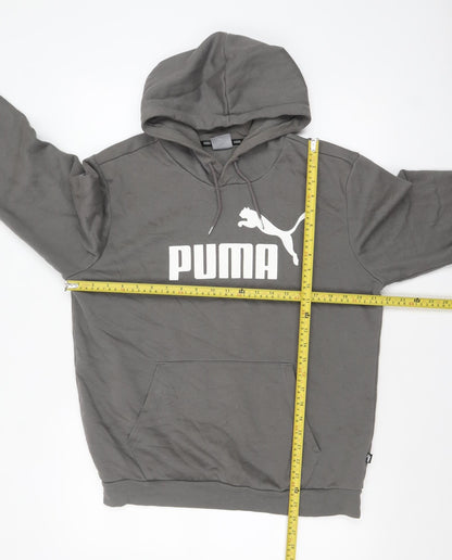Back view of Puma Men Grey Pullover Hoodie M Logo Fleece Sweatshirt