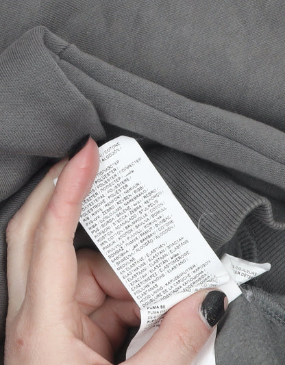 Brand and care label for Puma Men Grey Pullover Hoodie M Logo Fleece Sweatshirt