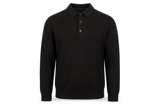 Next Men’s Black Collared Henley Jumper L Cotton Knit Classic
