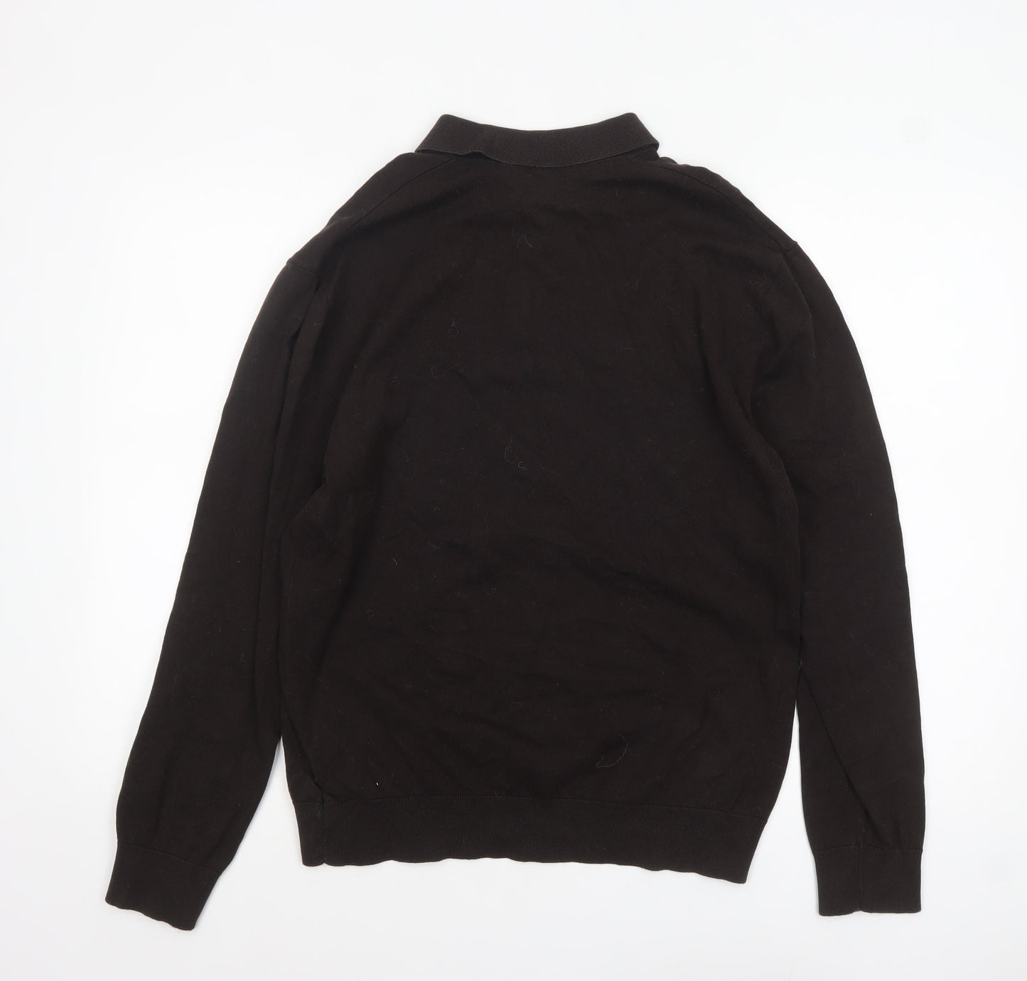 Next Men’s Black Collared Henley Jumper L Cotton Knit Classic