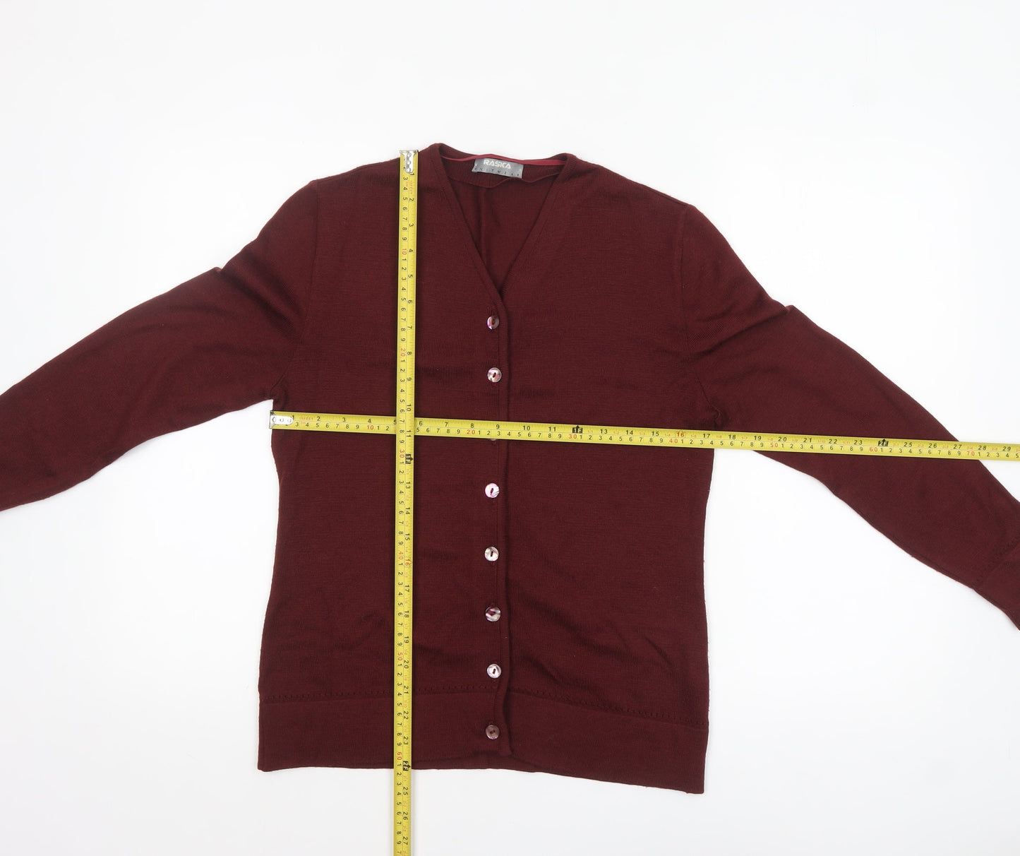 RASICA Women's Red Wool Blend V-Neck Cardigan Size 12