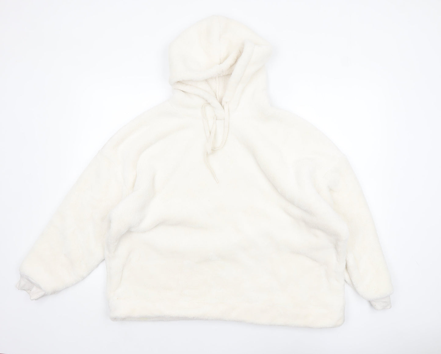 Marks and Spencer Women White Fleece Hooded Nightshirt Top L