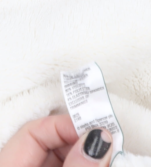 Marks and Spencer Women White Fleece Hooded Nightshirt Top L