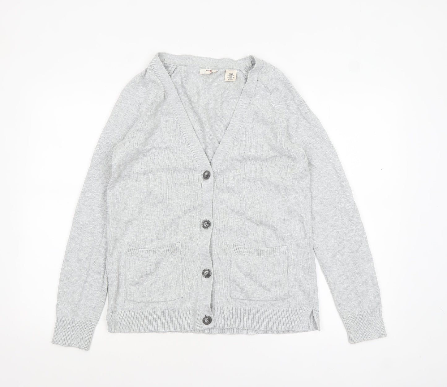 Levi's Women Grey Cotton V-Neck Button Cardigan XS