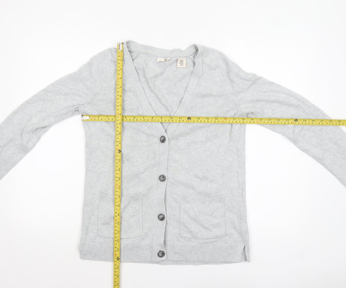 Levi's Women Grey Cotton V-Neck Button Cardigan XS