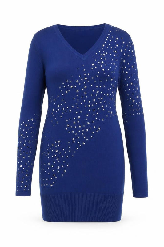 Y London Women Blue Studded V-Neck Bodycon Knit Dress L