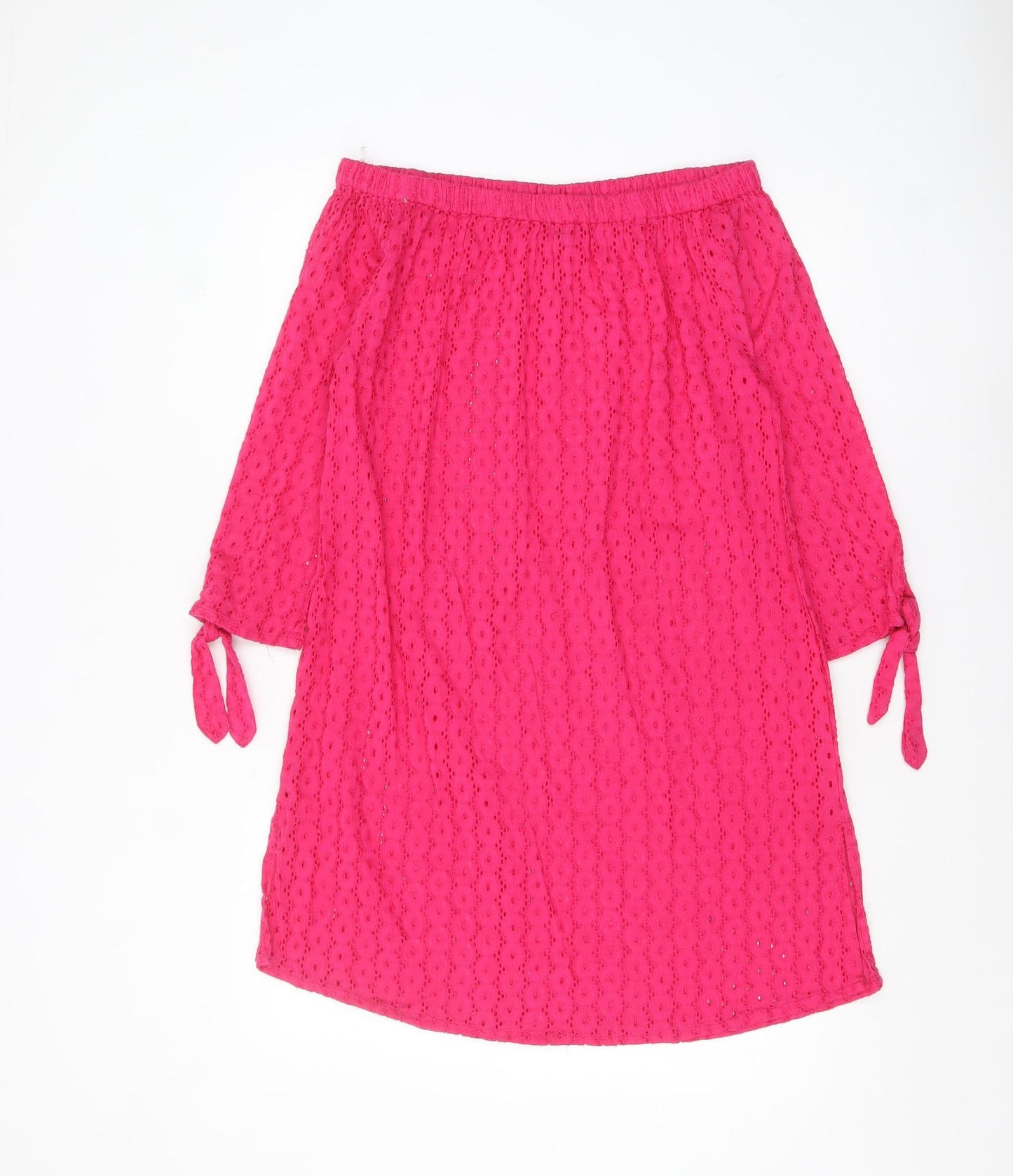 Laura Ashley Women's Pink Cotton Off Shoulder Lace Shift Dress S