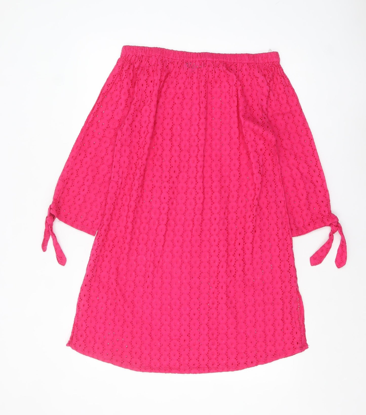 Laura Ashley Women's Pink Cotton Off Shoulder Lace Shift Dress S