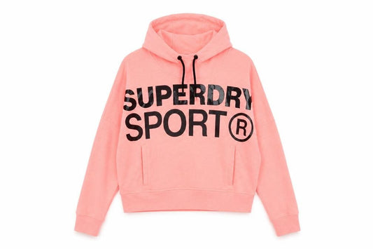 Superdry Women Pink Hooded Pullover Hoodie UK 12 Logo Sport Style