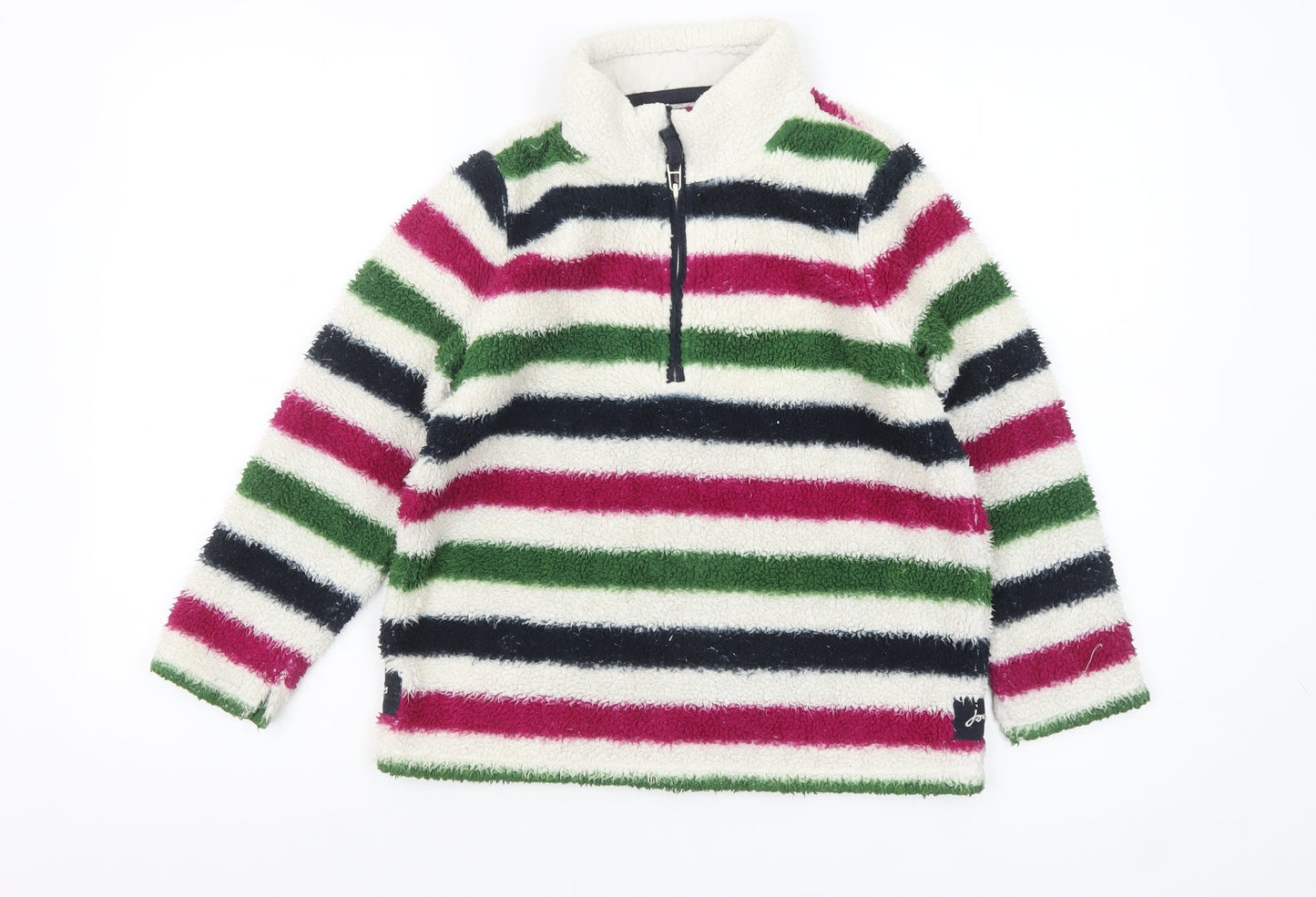 Joules Girls Multicoloured Striped Fleece 1/4 Zip Pullover Sweatshirt 9-10 Years