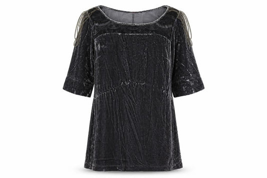 Wrap Girls Black Velvet Tunic Top UK 14 Classic Half Sleeve Party Wear