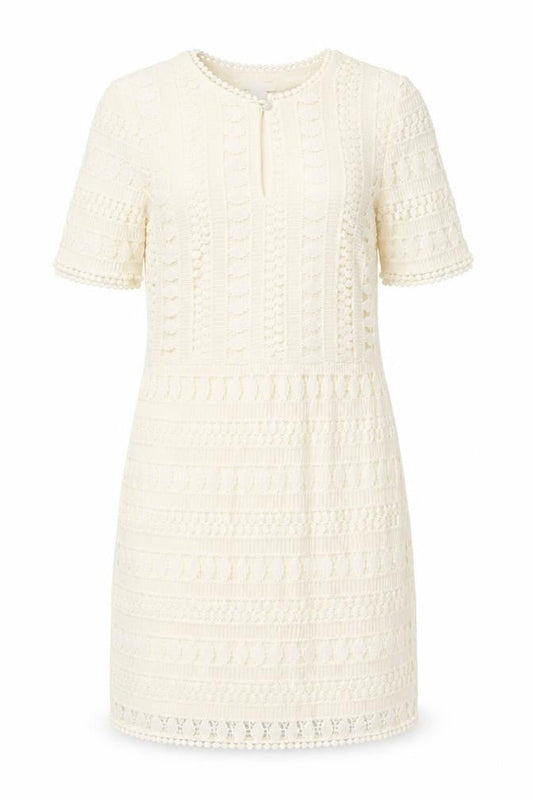 H&M Women Ivory Lace Shift Dress Size 8 Short Sleeve Lined