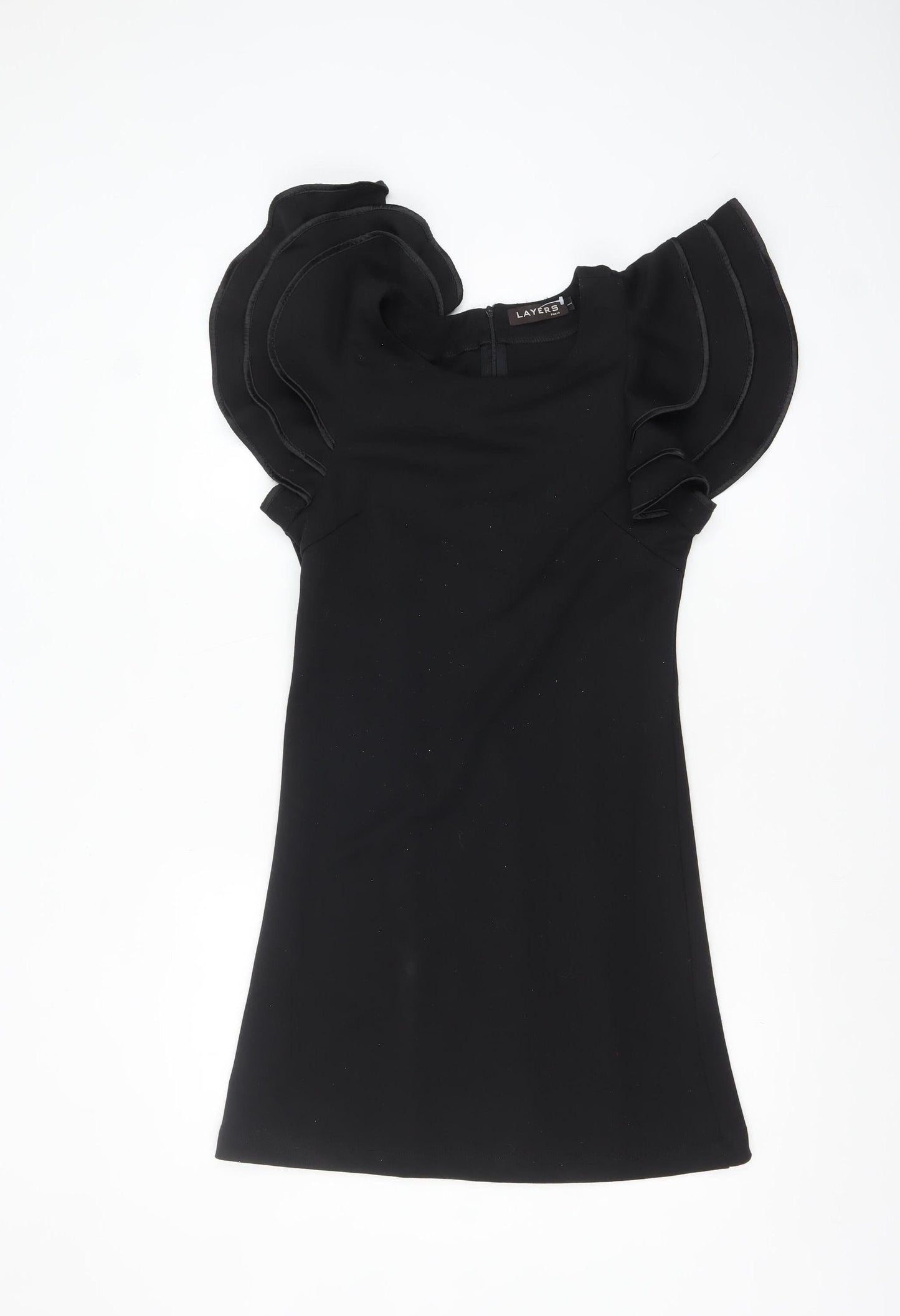 LAYERS Paris Women's Black Short Bodycon Ruffle Sleeve Dress S