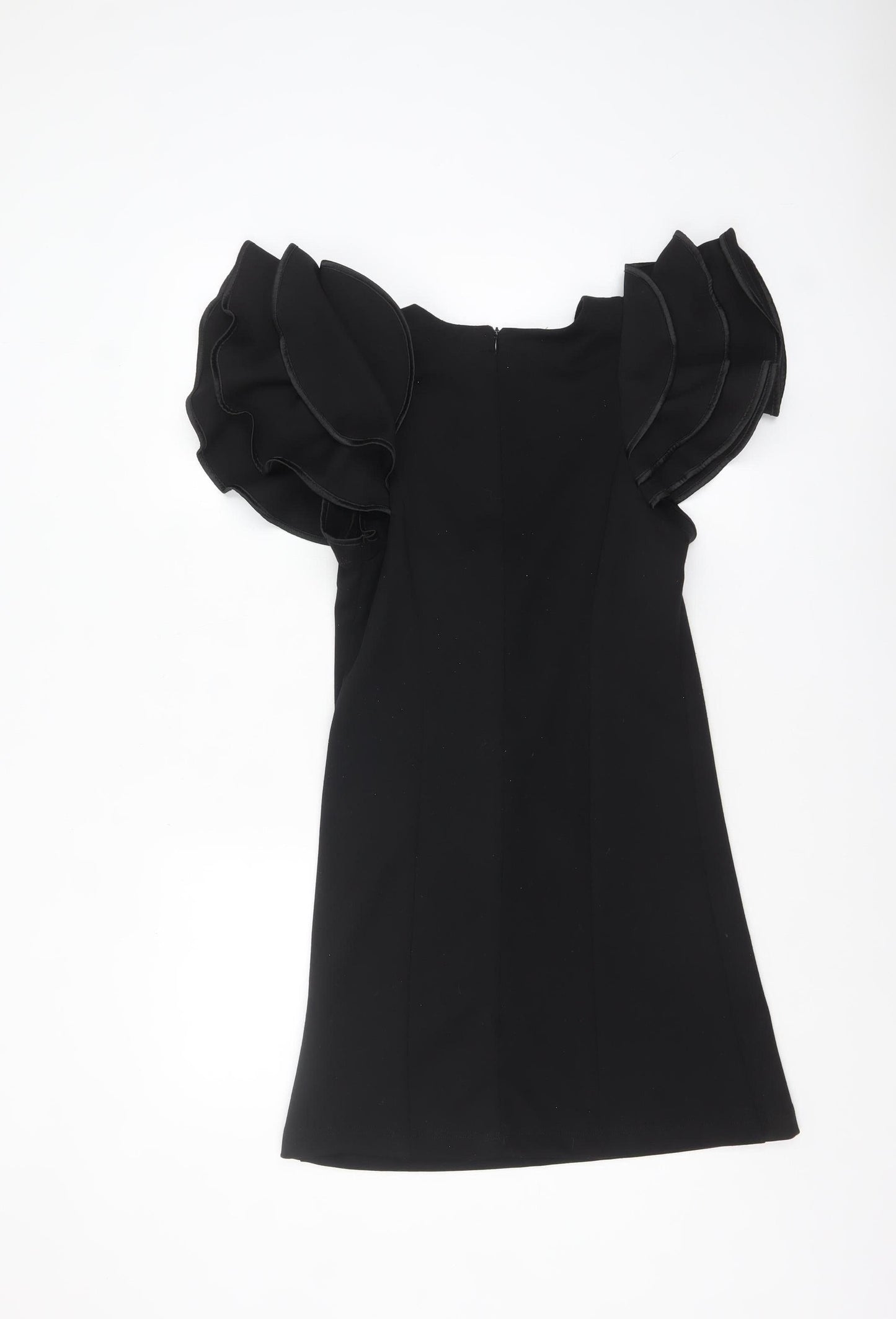 LAYERS Paris Women's Black Short Bodycon Ruffle Sleeve Dress S