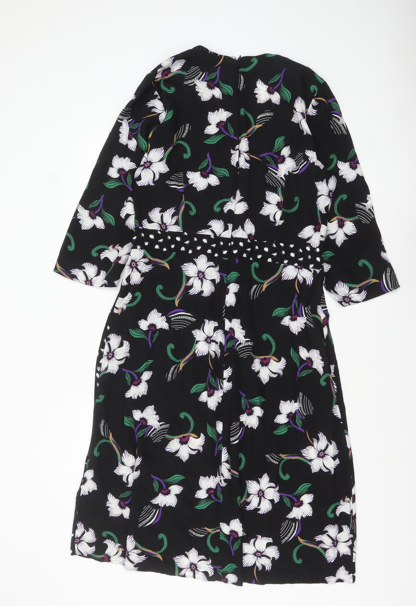 Next Women’s Black Floral A-Line Knee Length Dress Size 14 Viscose