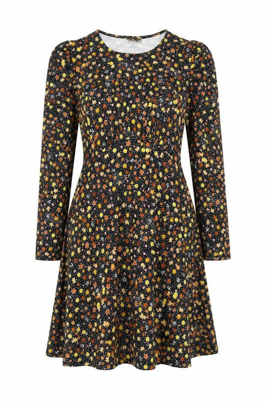 Topshop Womens Multicoloured Floral A-Line Puff Sleeve Dress UK 12
