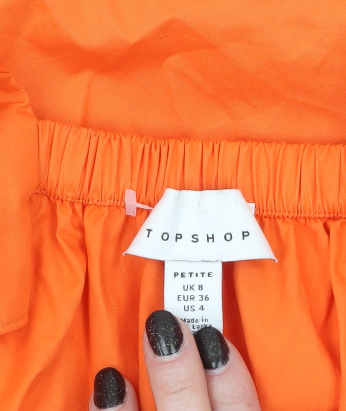 Topshop Petite Orange Cotton A-Line Short Dress UK 8