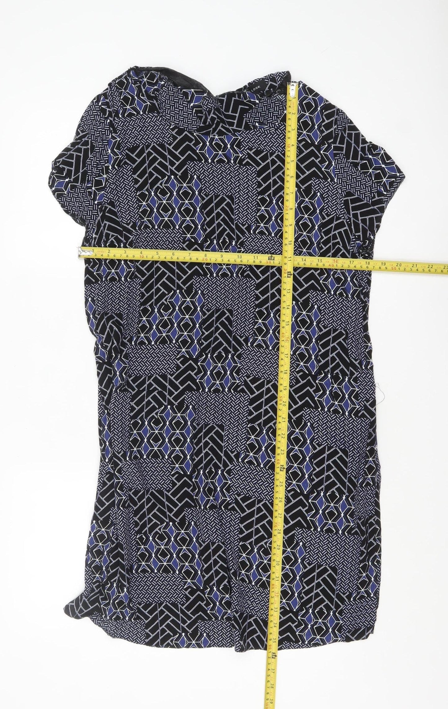 New Look Women's Black Geometric Shift Dress Size 14