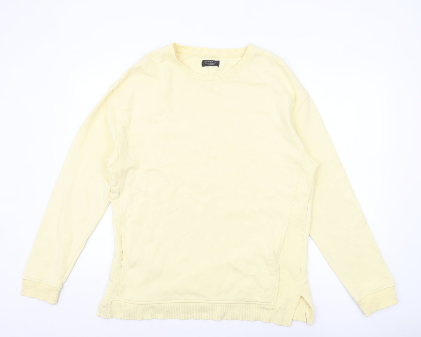 Zara Man Yellow Cotton Crew Neck Sweatshirt Men's L Pullover