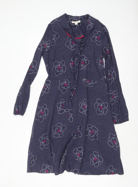 White Stuff Women's Blue Floral A-Line Knee Length Dress UK 10