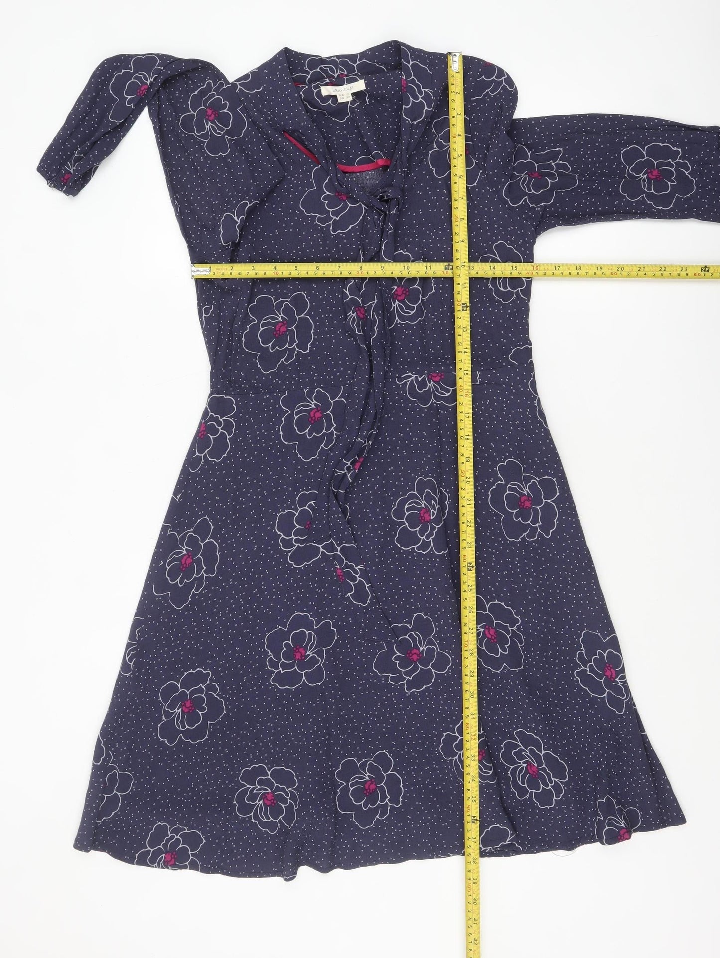 White Stuff Women's Blue Floral A-Line Knee Length Dress UK 10