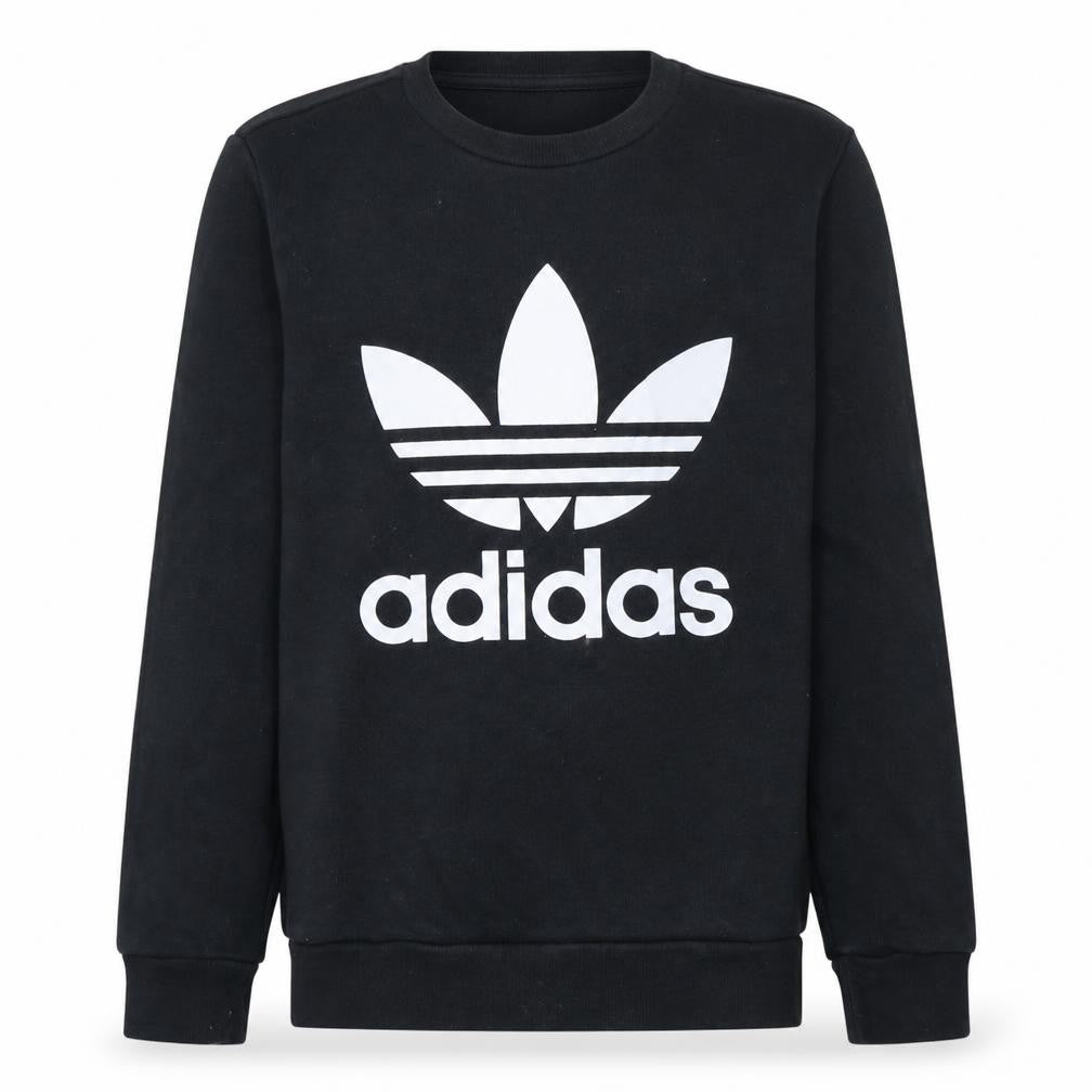 Adidas Boys Black 13-14 Years Pullover Sweatshirt with Trefoil Logo