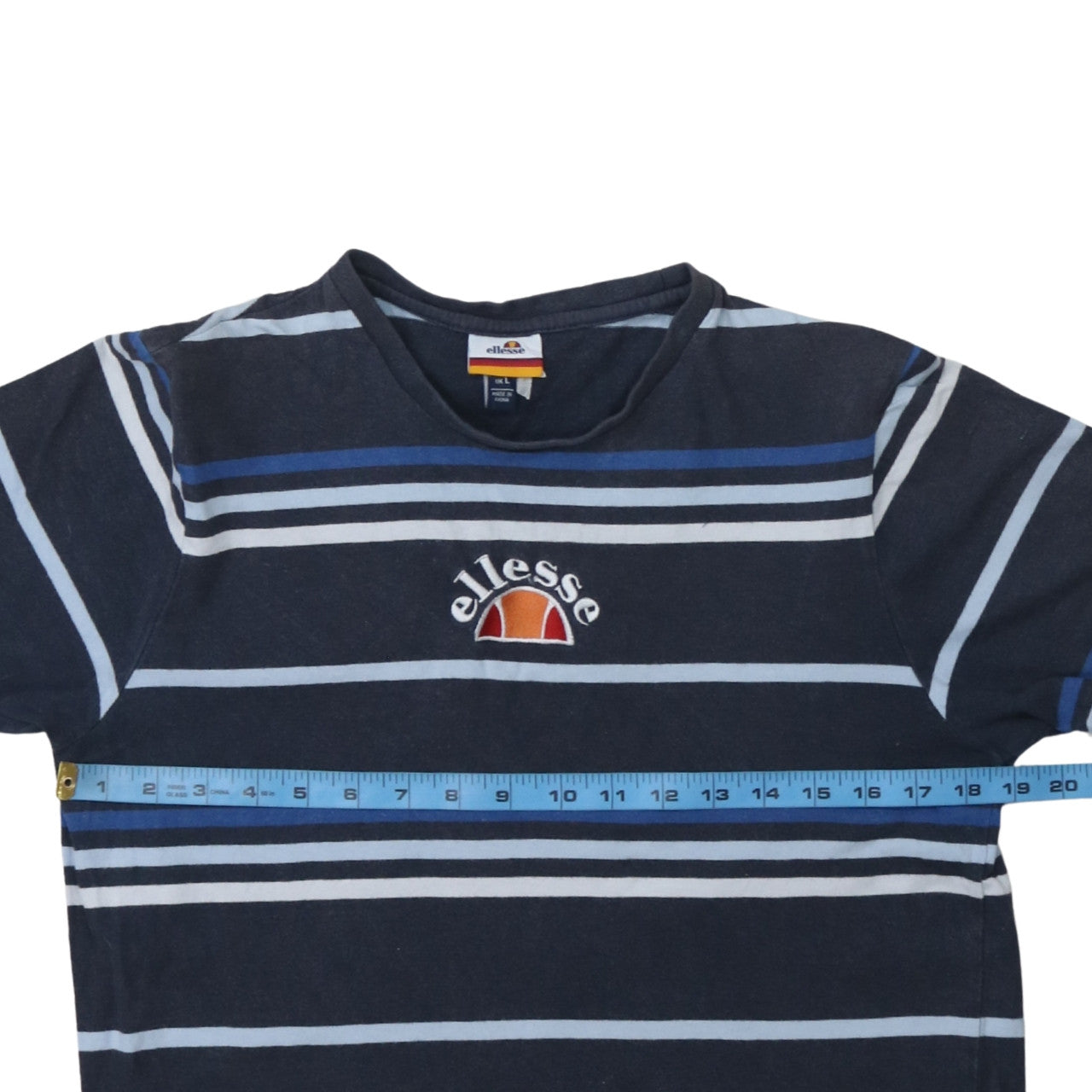 Ellesse Men's Navy Blue Striped Cotton Crew Neck T-Shirt L