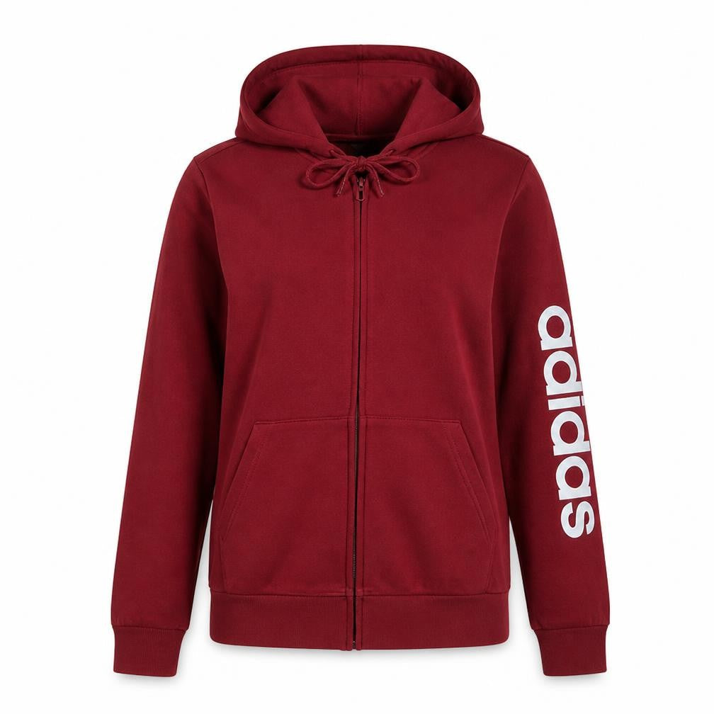Adidas Women’s Red Full Zip Hoodie L Logo Print Drawstring Cotton Blend