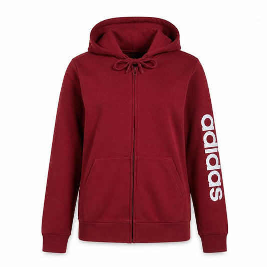 Adidas Women’s Red Full Zip Hoodie L Logo Print Drawstring Cotton Blend